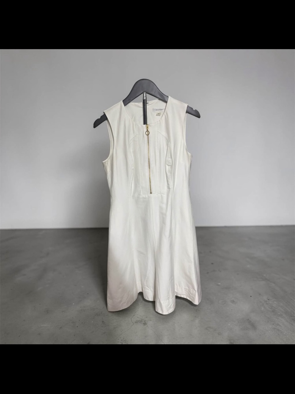 Calvin Klein Cream Sleeveless Zip-Front Mini Dress